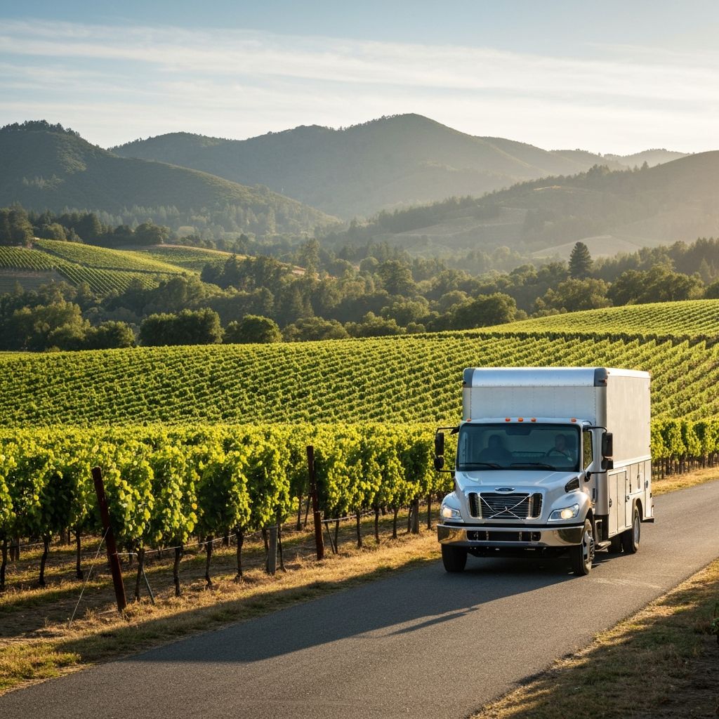 Mike Portable Toilets delivery truck in Napa Valley vineyard