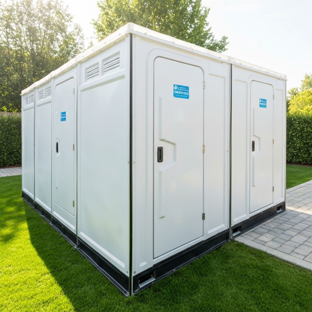 Clean, modern portable toilet unit ready for delivery